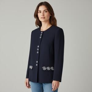 Vintage Berg-Ray Frocks Womens Navy Blue Blazer White 9 Buttons Size 10